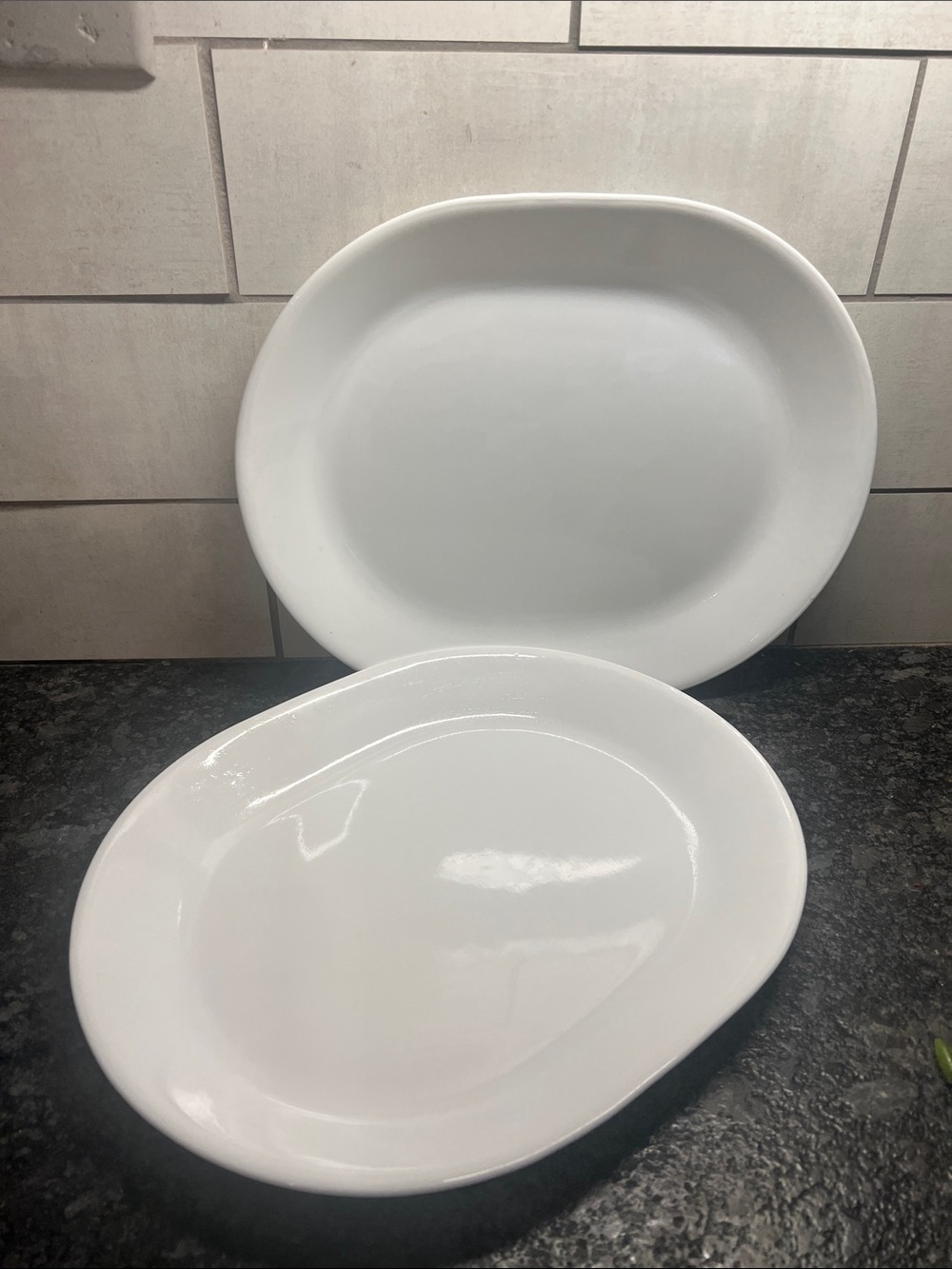 Set of 2 Corelle White Oval Serving Platters - coordinates with other patterns